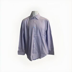 T.M. Lewin Regular Fit Lewin 100 Blue White Purple Plaid Dress Shirt 15.5 33 Men
